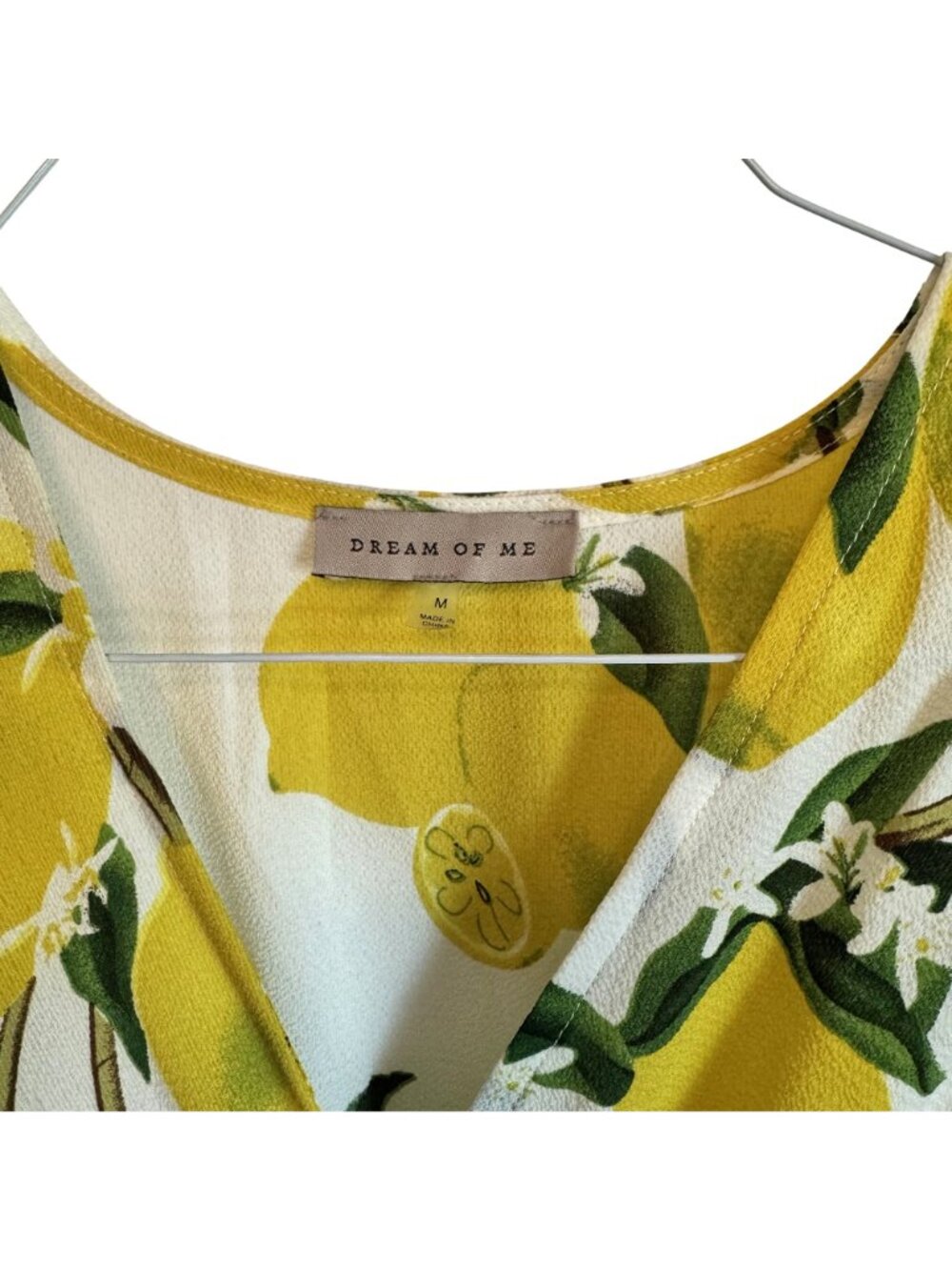 Dream Of Me Lemon Print High/Low Faux Wrap Dress Cap Sleeves Elastic Waist M - Picture 2 of 12